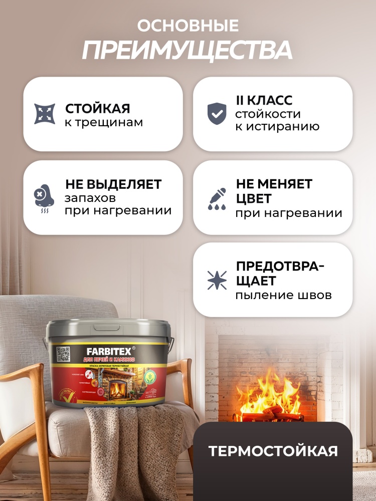 Краска акриловая для печей и каминов термостойкая FARBITEX