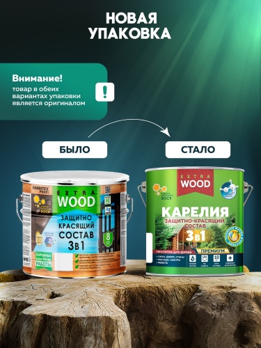 КАРЕЛИЯ. Защитно-красящий состав 3 в 1  WOOD EXTRA 